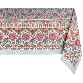 ATOSII Bella - Mantel rectangular de verano de 100 % algodón, estampado de bloques indios, floral, cenadores, fiestas, bodas, al aire última intervensión, día festivo, 60 x 108 pulgadas, 8 plazas, I