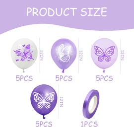 20 Pieces Purple Butterfly Balloons, 1 Roll Of Purple Ribbon, Birthday Decoration Butterflies, Purple Birthday Decorations, Butterfly Party, Blue And Purple Butterfly Foil Balloons