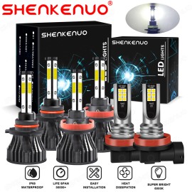 SHENKENUO Combo 6x 6000K White LED Bulbs Headlight+ Fog Light For Toyota 4Runner 2010-2020