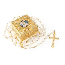 WHLHMK Catholic rosary with metal jewelry box, Metal, No Gemstone