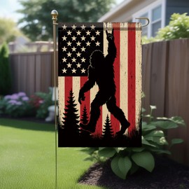 Starlit Patio Garden Flag American Flag Sasquatch Yard Banner 12x18 Inch Double-Sided Patriotic Rustic Outdoor Decor for Fourth of July Memorial Day Porch Lawn Pathway USA Holiday Display