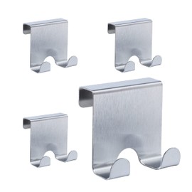 Relaxdays Door Set of 4, Stainless Steel, Double Hooks, for Hallway, Bedroom, Bathroom, HWD 6.5 x 7 x 5 cm, Silver, Steel