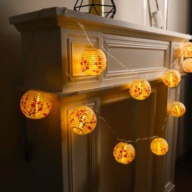 Chinese New Year Decorations 2025 Chinese Lanterns Lights Lunar New Year Decorations 2025 9.4Ft Plum Blossom Lantern String Lights Battery Operated 10 Count Japanese Decor for Home Indoor Outdoor