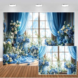 Wedding Photography Decorations Backdrop, Blue White Rose Floral Theme Photography Backdrops Bridal Wedding Flowers Photo Background, Polyester Banner Portrait Photo Props 10x8ft