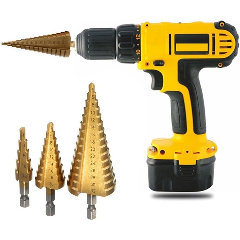 FIXTOOLS 3PCS HSS Step Bits, High Speed Steel Step Drill