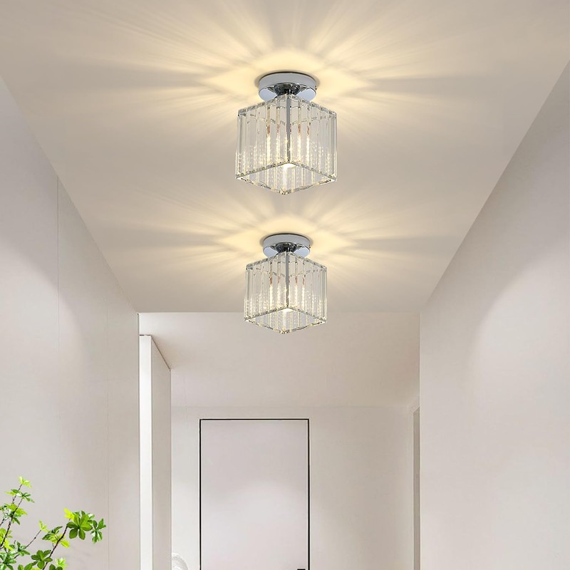 Modern Crystal Ceiling Light, E27 Mini Crystal Ceiling Light, Silver