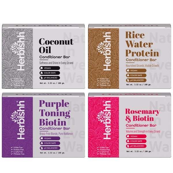 Herbishh Solid Conditioner Bar Set 4 Pack Variety with Coconut