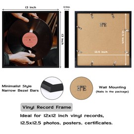 OMISHE 4 Pack 12.5x12.5 Vinyl Record Frame Black, PVC Record Frame for Wall Hanging Set of 2, Display Vinyl Lp Covers, Album Frames for Vinyl Records, Suit to Any 12inch Records, Black