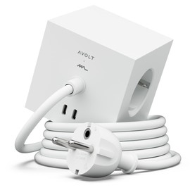 AVOLT Square 1 Socket Cube - Magnetic Design Power Cube with 2 USB-C Ports, 3 Sockets, Compact Multiple Socket (Opal White, 1.8 m)