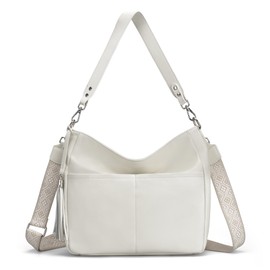 Genuine Leather Crossbody Bags for Women, White Leather Purse Soft Real Hobo Crossbody with 2 Removable and Adjustable Straps Trendy Womens Purses and Handbags for Everyday