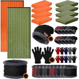 Tranqun 40pcs 40 80 pcs Emergency Sleeping Bags Bulk with Winter Hat Gloves Scarf, Survival Sleeping Bag Bivy Sack Waterproof Lightweight Thermal Blanket Gear for Camping Hiking Outdoors Homeless