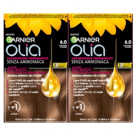 Garnier Olia Permanent Hair Colour without Ammonia, Colouring with Flower Oils of Natural Origin with Brightening and Nourishing Effect, Colour 6.0, Light Brown, 2 Packs