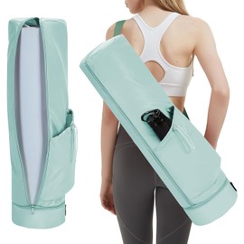 sportsnew Women's Yoga Bag with Wet Compartment and Bottle Pocket, Full Zip, Yoga Mat Bag, Adjustable Shoulder Strap, Gym Yoga Bag (Mint Green)