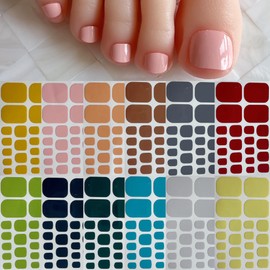 Nail Angel 1set Toe Nail Wraps, Full Cover Stickers, Pure Color Collection, Summer Beach Style Pedicure, Multiple Colors (FOOT021-12PCS)