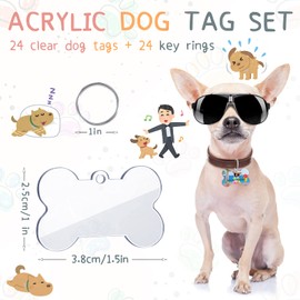 24 Pieces Blank Acrylic Dog Tag Bone-Shaped Acrylic Dog ID Tags with 24 Pieces Key Chain Rings for DIY Dogs and Cats Pet Name Number Tags Crafts Decorations, 1.49 x 1 Inch