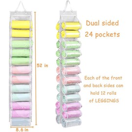 Legging Storage Bag Storage Hanger Can Holds 24 Leggings or Shirts Jeans Compartment Storage Hanger, Foldable Leggings Organizer Clothes, Portable Clothes Wardrobe for Rolls Clothes (White)