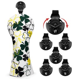 Irish Shamrock Golf Hybrid/Rescue Headcover, White Leather Golf Club Covers for Hybrids, Rotatable #2 3 4 5 6 Ut Hybrid Head Cover for Women/Men Golfer