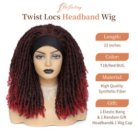 InJuting Hair Passion Twist Synthetic Headband Wig for Black Women Short Curly Faux Locs Dreadlock Replacement Wigs for Daily & Party Hairstyles (T1B/Red Bug)