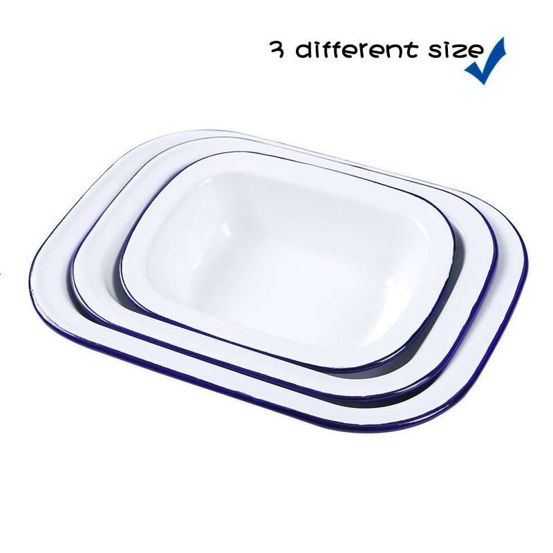 Webake Enamelware Roasting Pan 3 Pack Enameled Steel Oblong Pie