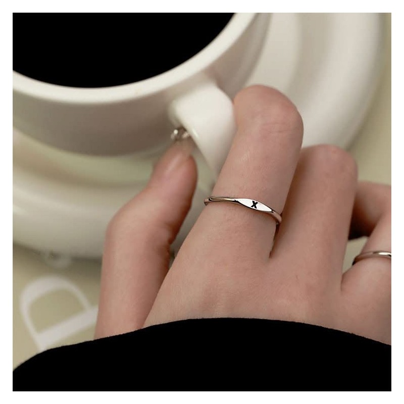 Thin Stacking Initial Rings for Women Stackable Plain Letter Ring