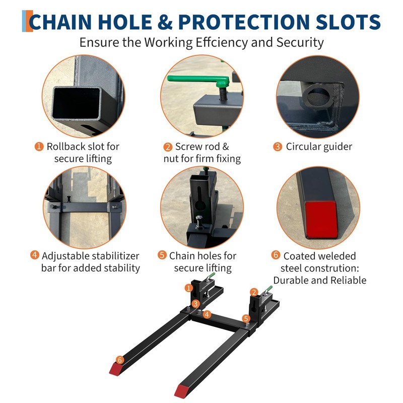 Clamp-On Pallet Forks for Skid Steer Tractor, 2000LB Capacity Adjustable