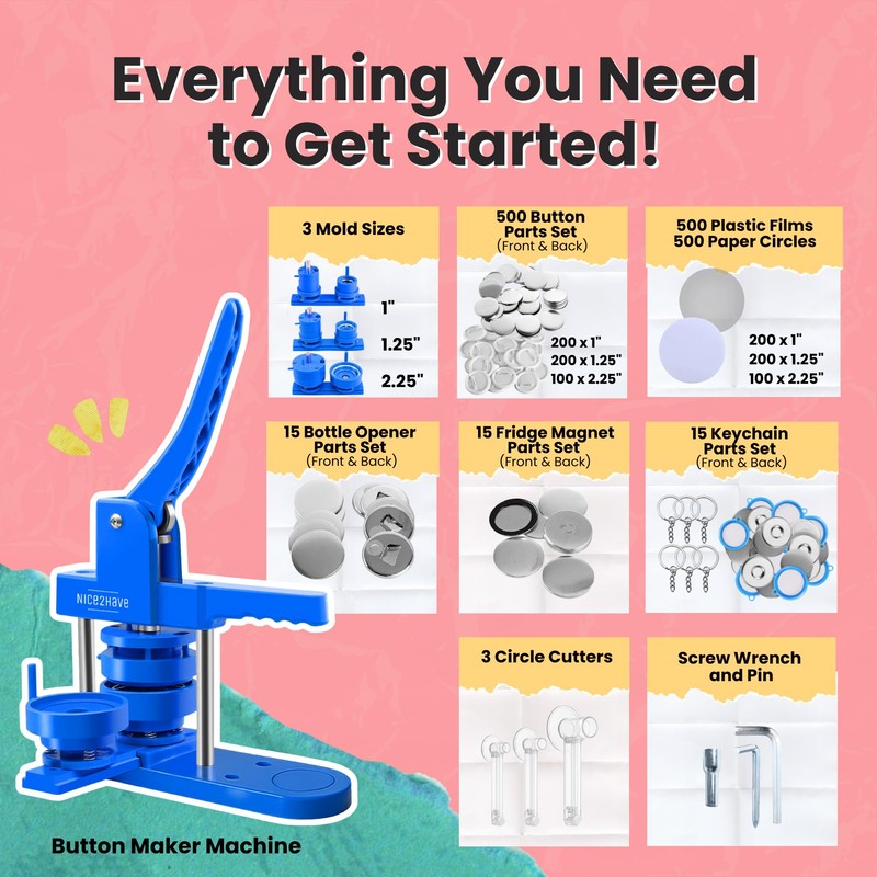 Button Maker Machine – Multiple Size Molds– Pin Maker Machine