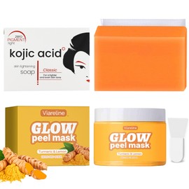 Turmeric Vitamin C Clay Mask + Kojic Acid Face Soap, Turmeric Face Mask, Vitamin C Clay Face Mask, Kojic Acid Soap, Improves Blackheads, Dark Spots and Evens Skin Tone