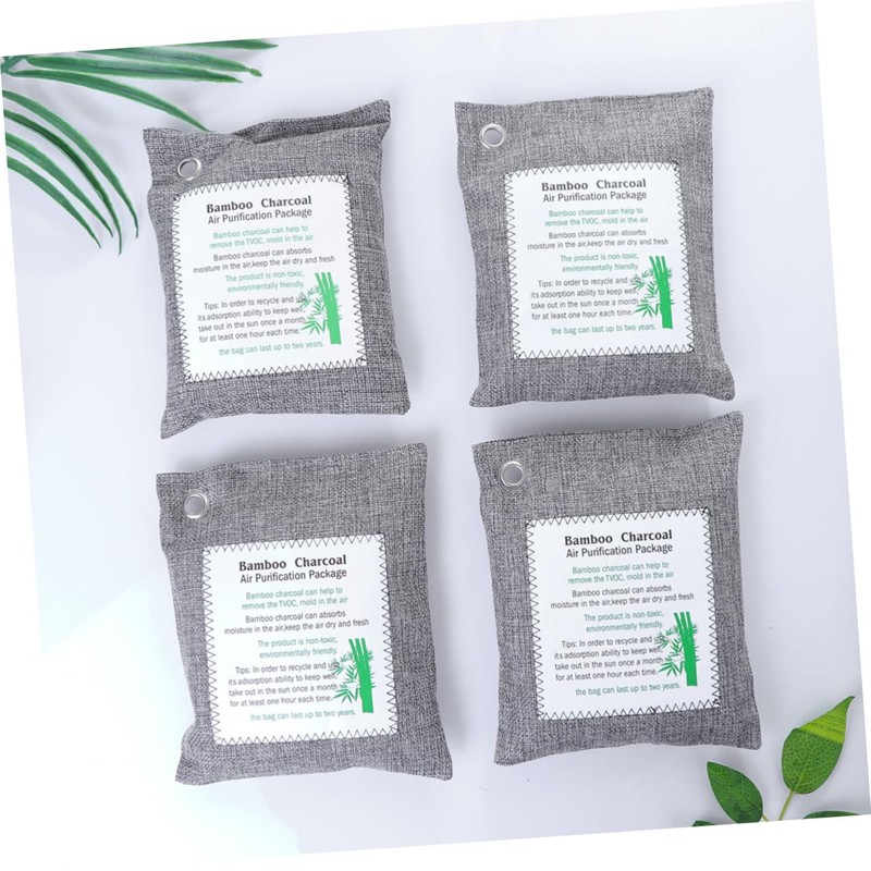 LALAFINA 4pcs Bamboo Charcoal Odor Absorber Air Purification Package Grey