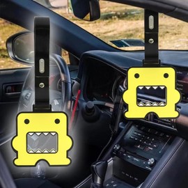 Q1-TECH, JDM Tsurikawa Ring Japanese Subway Train Bus Car Handle Cute Anime Cartoon Handle Hand Strap Rear Front Bumper Warning Rings Drift Charm Drift Car Accessory (Domo-YLBK)