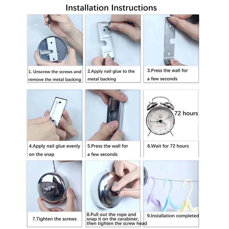 Single Retractable Washing Line 304 Stainless Steel for Shower Bathroom