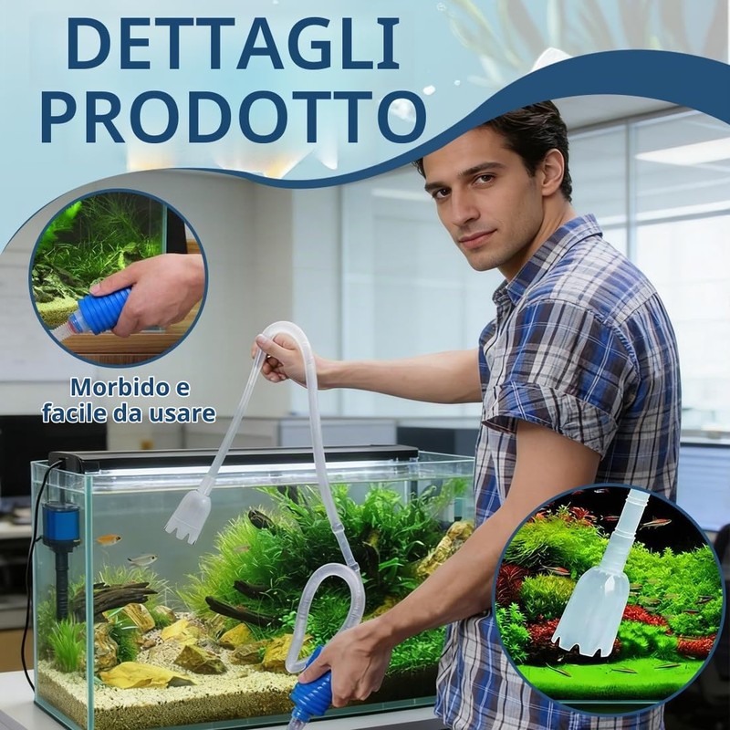 Sifone per Acquario con Pompa Manuale, Include Tubo, Pompa, Supporto