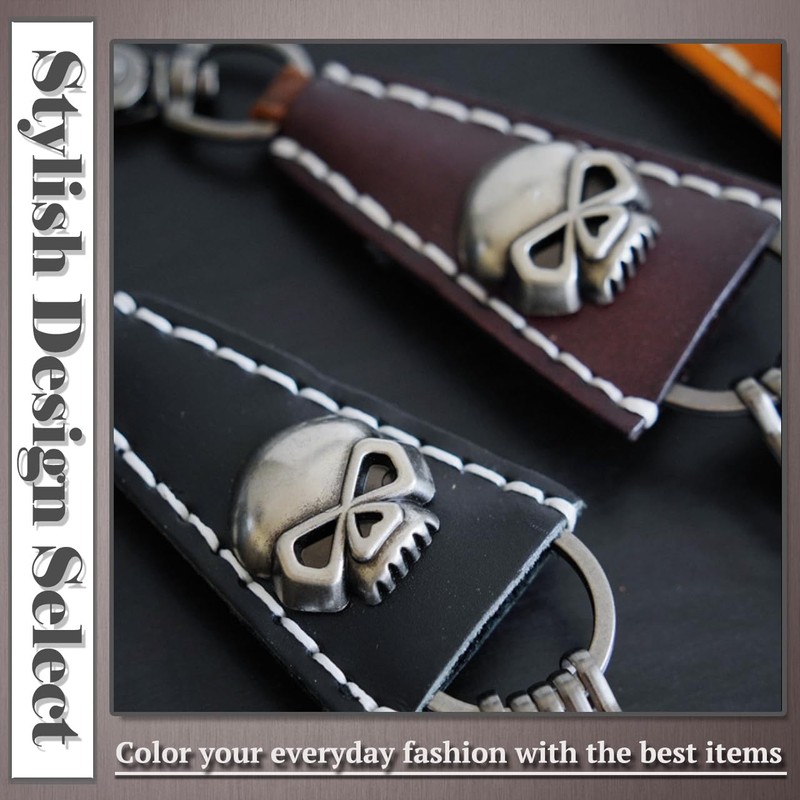 One Limitation AN114 Key Chain, Skull, Keyring, Leather, Charm, Men's,