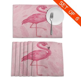 Pink Cute Flamingo Modern Art Boho Dinner Plate Mats Set of 6 12x18 Inch, Heat Resistant Non-Slip Table Mats for Holiday Banquet Kitchen Table Decoration