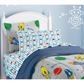 Dream Factory Space Rocket Ultra Soft Microfiber Comforter Set, Multi-Colored, Twin,2A745901MU