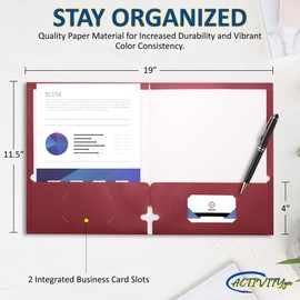 10 Pack Two Pocket Folders, Burgundy, Strong Thick Paper Folders, for Letter Size, by ACTIVITYya