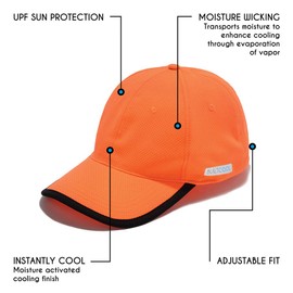 BUILTCOOL Adult Cooling Baseball Hat – Men & Women Moisture Wicking, Mesh Back, Lightweight, Performance Ball Cap for Fishing, Hiking, Kayaking, Golf, One Size, Blaze