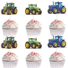 18-Pcs Tractor Farm Themed Car Cupcake Birthday Decorations Set - Farmer Tractor Decoration Supplies for Kids Farm Party, Boys and Girls Birthday Party, Truck Themed Party or Baby Shower - LIANGSS