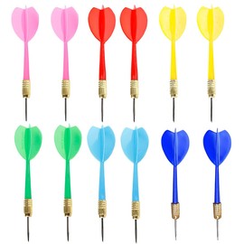 EIH1 Pack of 12 Coloured Darts Flights, Metal Tip Darts, 5 Colours, Suitable for Throwing Balloons, Throwing Sports and Training Eyesight, for Men and Women
