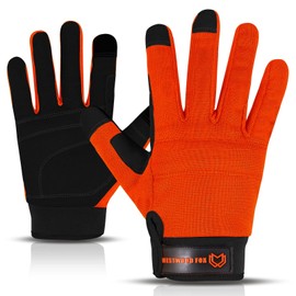 Safety Work Gloves Heavy Duty Gardening Gloves for Men, Plug Resistant, Padded, Palm Protection, Touch Screen, Breathable, Mechanical Builder (Orange, M)