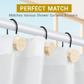 Akimomaty Walnut Wood Shower Curtain Hooks, Black Metal Shower Curtain Rings for Shower Curtain Rod, 12PCS, Round Log Decorative
