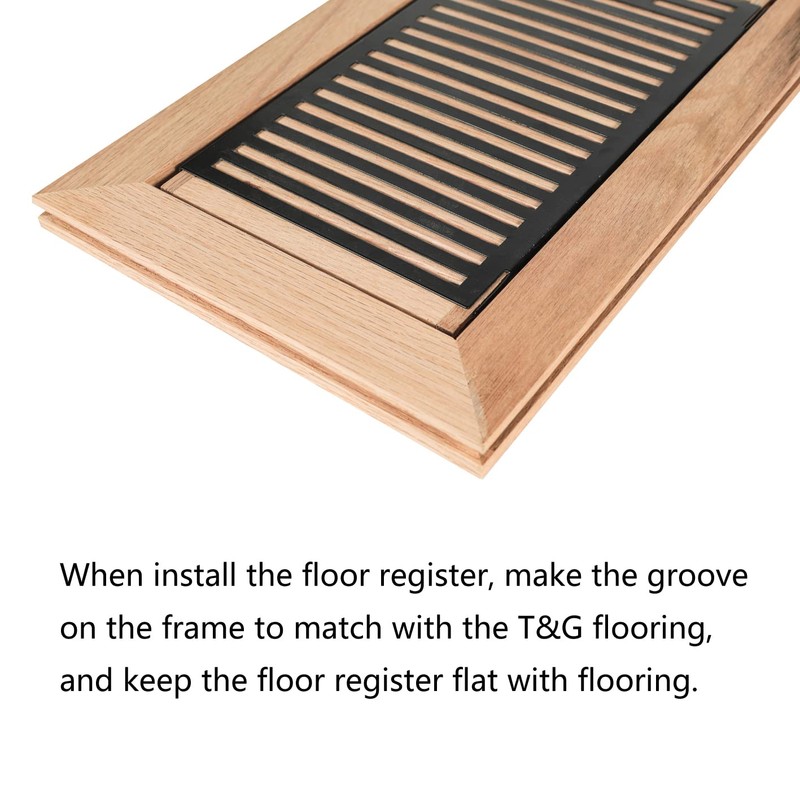 Hardwood Red Oak Floor Register, Flush Mount with Frame, 6x12