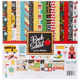 Echo Park Paper Company Back to School Collection Kit paper, 2-x-2, Blue/Black/Red/Green/Yellow