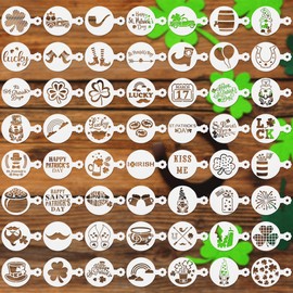 Qumenan 56 Pcs Reusable St Patrick's Day Cookie Stencils Small Shamrock Cookie Templates for Holiday Baking Dessert Painting Irish Party Decoration Coffee Art Face Painting Kitchen Baking Accessories