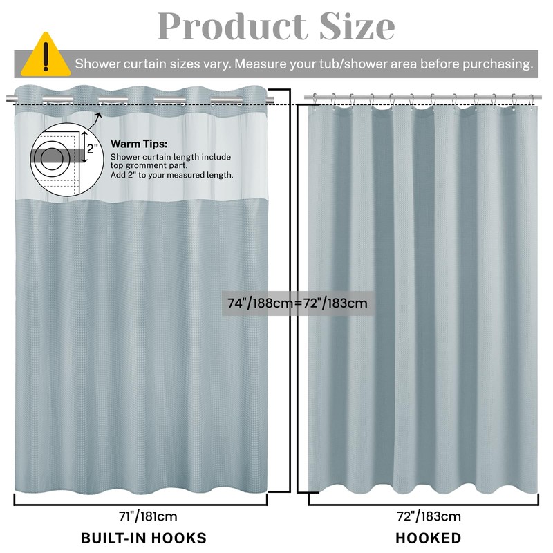 SORTTO No Hook Shower Curtain with Snap in Liner Set