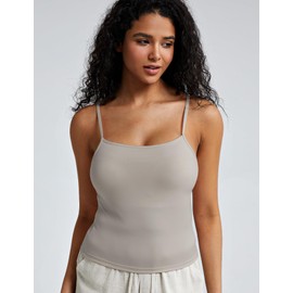 ZeroBound Camisole Built in Shelf Bra Tank Top - Basic Square Neck Halter Tops for Women, Spaghetti Strap Cami Tank Tops for Spring and Summer, Sleeveless Grey S