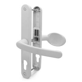 TSS White UPVC Door Handle Pair Set with Lever and Pad, Suits Fullex Locks, Sprung, 68mm PZ (Centres), 215mm Screw to Screw, Backplate 245mm x 32mm, Replacement PVC Door Handle in White