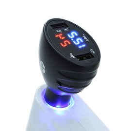 Eaglerich1 Digital LED Voltmeter Thermometer Monitor, Dual USB Port Car Charger 12V/24V Thermometer Voltmeter with 3