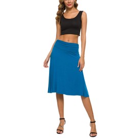 Women's Elegant Casual Solid Stretchy Swing Yoga Skirt Elastic Waist Flared A-Line Midi Skirt (S, Steel Blue)