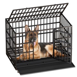 GUNJI 47/42/37 Inch Dog Crate, Large Dog Kennel Heavy Duty Steel Dog Cage with Double Doors Wheels Removable Tray, Escape Proof Large Dog Crate for Big Dogs (47.2'' L x 30''W x 34.6''H)