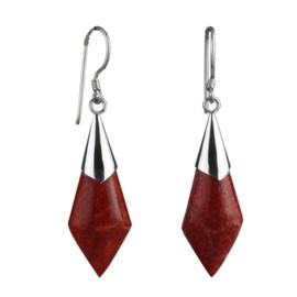 ISLAND PIERCINGS 925 Silver Drop Earrings Red Stone SER328, Sterling Silver, Coral
